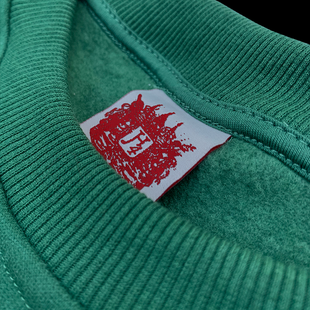 Love and Power Green Crewneck Label Detail